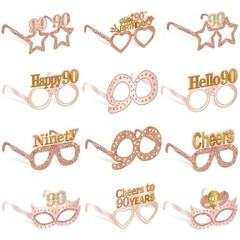 24PCS 90th Birthday Paper Eyeglasses Decorations for Women, Pink Rose Gold Ha…
