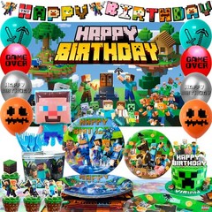 113 Minecraft Birthday Party Decorations Tableware Balloons Banner Plates Cups