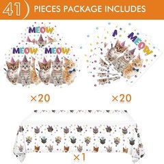 Eco-Friendly 41Pc Cat Theme Party Kit – Plates, Napkins & Tablecloth included