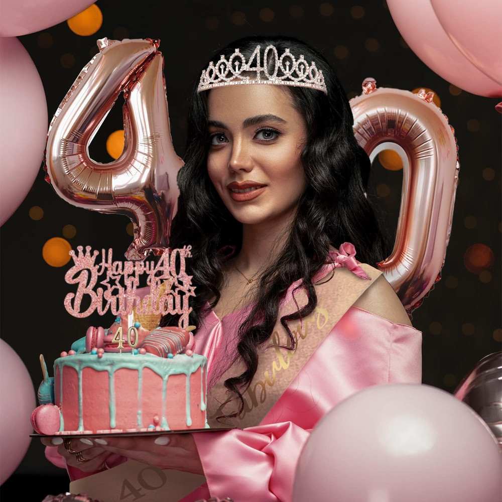 40Th Birthday Decorations for Her – 5Pcs Gifts Including 40Th Tiara Crown, Sa…