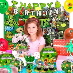 169 Pcs Plants Vs Play Game Zombies Party Kit Banner Balloon Backdrop Tableware