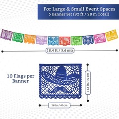 Mexican Party Banners (5 Pack with 10 Plastic Flags per Banner) – Papel Picad…