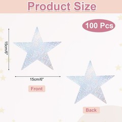 100 Pcs Laser Silver Stars Cutouts, 6 Inch Double Printed Paper Stars Cutout