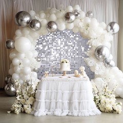 12 Pcs Silver Shimmer Wall Backdrop Panels Square Sequin Party Decoration 3×4 Ft