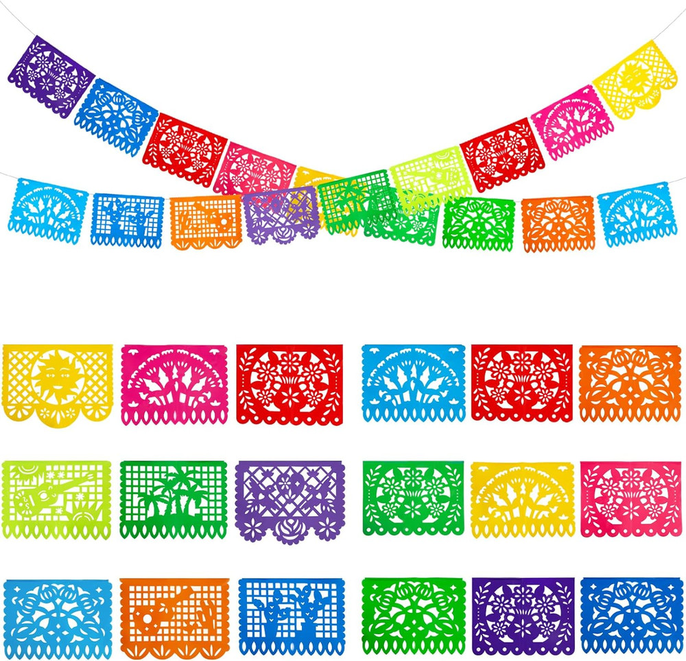 2 Pack Mexican Party Banners 36Ft Cinco De Mayo Papel Picado for Party Decor