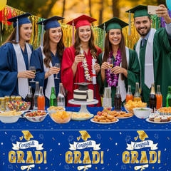 2Pack 2026 Graduation Decorations, 108″ X 54″ Graduation Tablecloth, Bluegold Di
