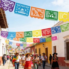Mexican Fiesta Decorations 54 FT Waterproof Papel Picado Banner Flags Pack