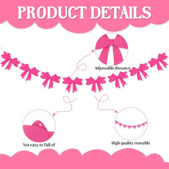 1 Pcs Rose Red Bow Garland Banner, Bow Party Decortions for Women Girls Birthday