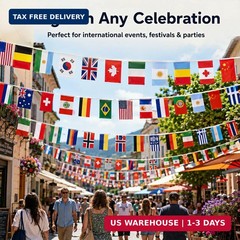 48 Countries String Flag 57FT World Flag Bunting Banner, International Pennant f