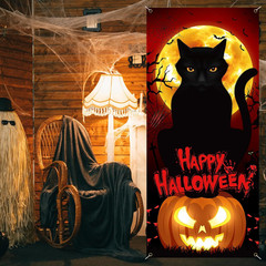 Halloween Decorations Pumpkin Black Cat Moon Bats Door Cover Banner 79X35 Inch