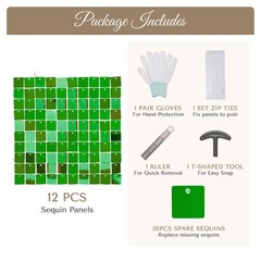 12 Pcs Shimmer Wall Backdrop Panels Square Sequin Party Decoration Green 3×4 Ft