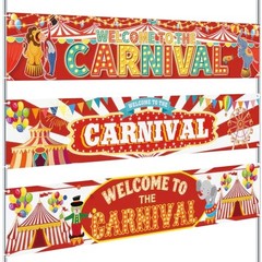 3 Pcs Banner 98 x 18 Inch Circus Party Decorations Outdoor Yard Sign Carnival