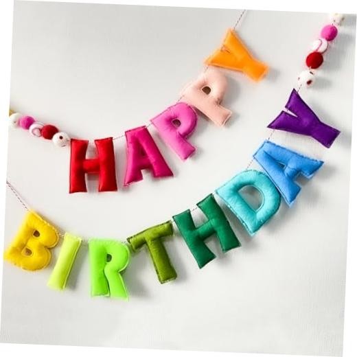 Pre-Strung Happy Birthday Banner – Felt Ball Garland – Reusable HAPPY BIRTHDAY
