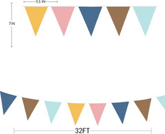 32Ft Boho Party Decorations Retro Colored Fabric Triangle Banner Flag Pennant Bu