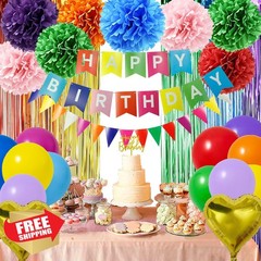HipTree 62pcs Multi Color Birthday Party Decorations Banner Balloons