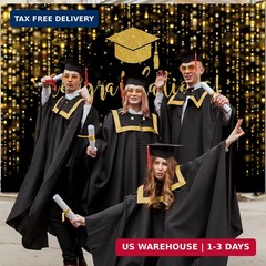Class of 2026 Graduation Backdrop Black Gold Glitter 7x5ft Photo Booth