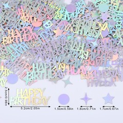 280Pcs Iridescent Confetti – Happy Birthday, Circle, Star Shapes – Paper Materia