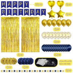 Birthday Party Decorations for Men, Navy Blue Gold Happy Birthday Banner Pomp…