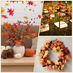 Larrel 200 Pcs Fall Leaves，4 Colors One Size, Red, Crimson, Orange, Green