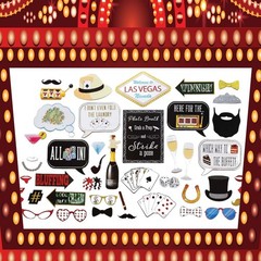 Fun Las Vegas Photo Booth Props Set – 41pcs with Glittery Sign for Game Nights