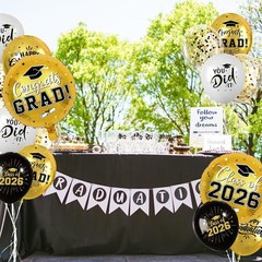Black and Gold Graduation Balloons Graduation Decorations 2026, 51Pcs Grad Latex
