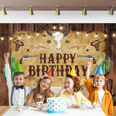 Wild West Western Cowboy Birthday Backdrop 5X3Ft Rustic Wooden House Barn Banner
