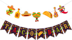 Taco Bar Banner Mexican Fiesta Party Decorations | Pre-Strung Cinco De Mayo Deco