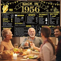70Th Birthday Black Gold Party Decoration, Back in 1956 Banner 70 Old Birth