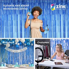 Zink Foil Curtain Backdrop (Blue), Tinsel Streamers for Photo Booths- 2 Pack