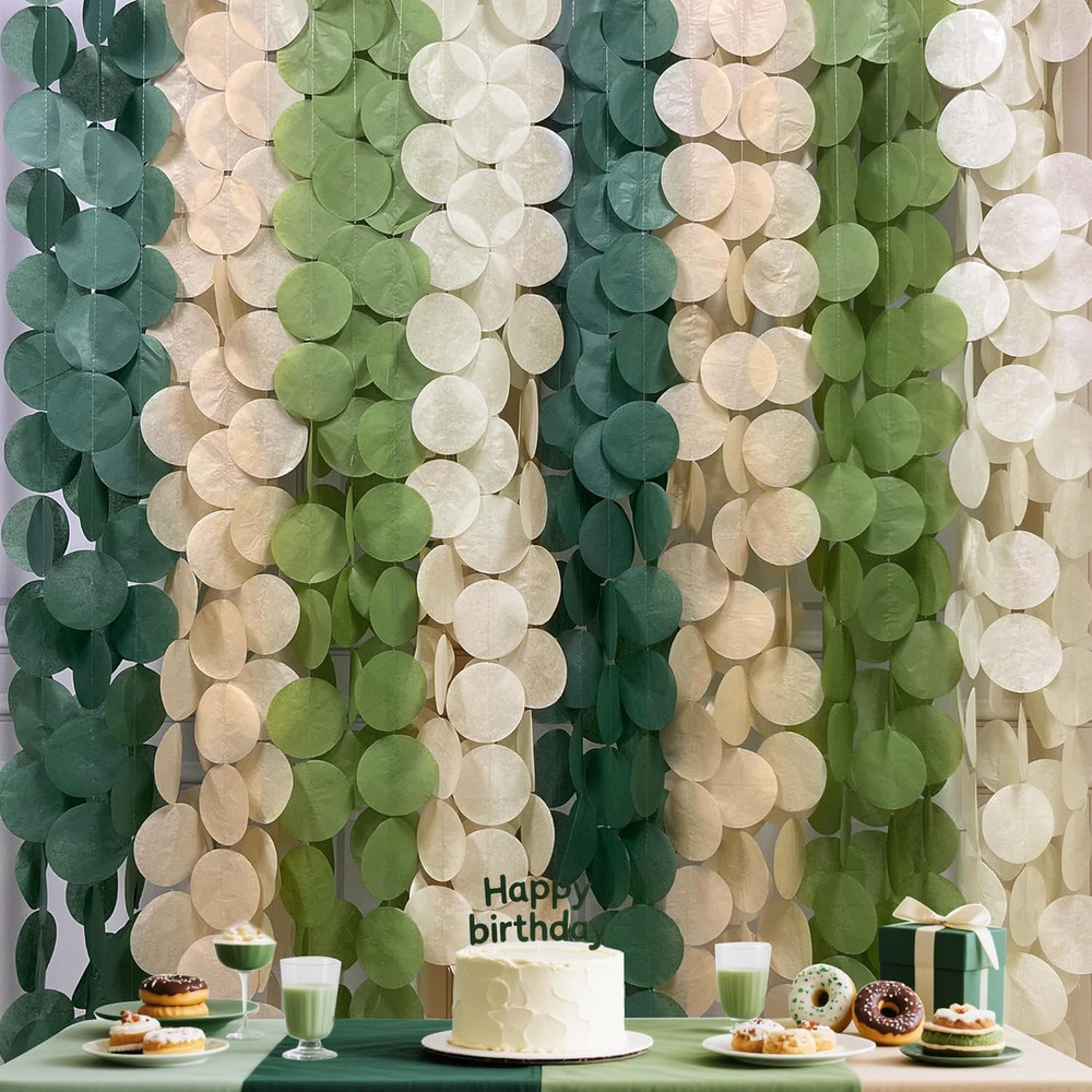 205 Ft Sage Green Party Decorations Oilve Green and Beige Circle Dot Backdrop Ga