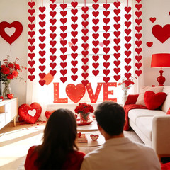 100 Hearts Felt Valentines Garland Valentines Day Decorations 4 Pack (Each 10Ft)