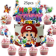 48Pcs Latest Mario Birthday Party Supplies, Party Decorations Set Include Banner
