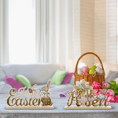 5 Pieces Easter Table Decorations Wooden Bunny Signs Wood Easter Centerpieces…