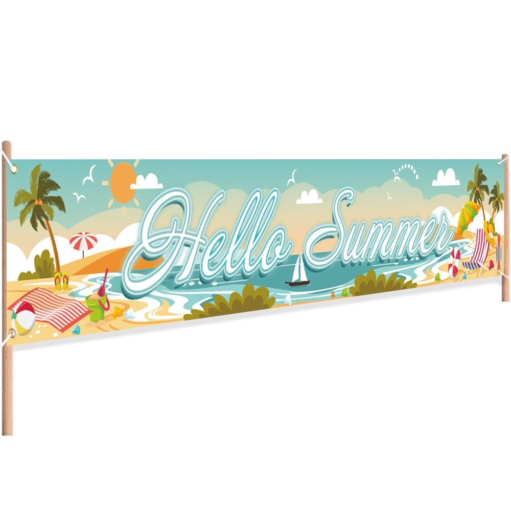 Hello Summer Beach Party Banner Summer Themed Hawaiian Outdoor Party Decorati