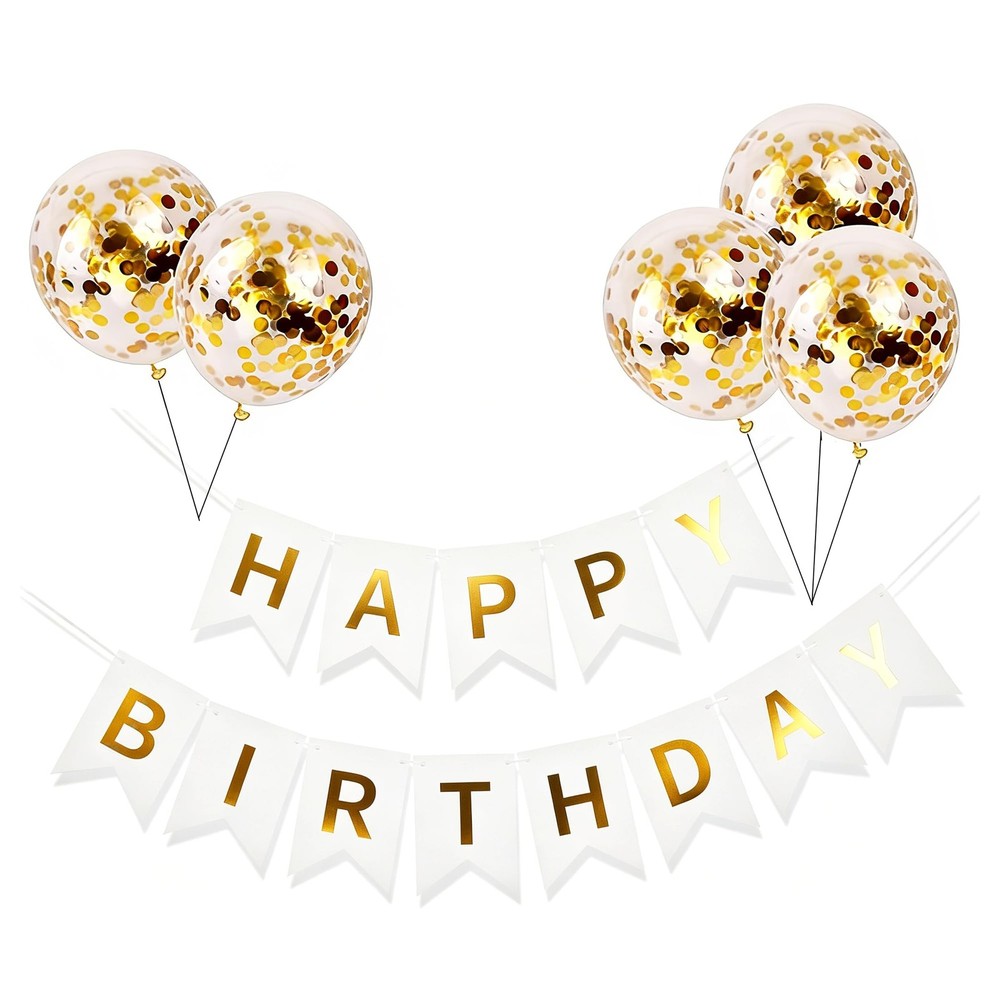 Cihikyo Birthday Banner Sign Bunting White Gold