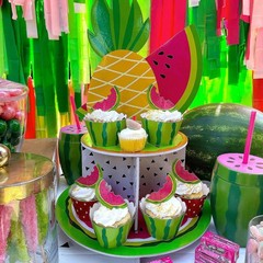 Summer Fruit Themed Tiered Foamboard Cupcake Stand Party Treats Holder 20″H #773