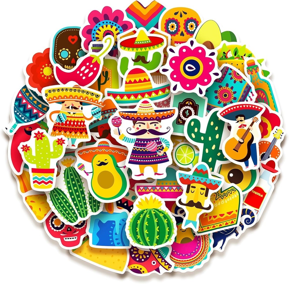 100 Pack Mexican Fiesta Stickers, Mexican Taco Cinco De Mayo Party Favors New