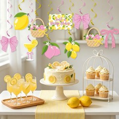20Pcs Lemon Hanging Swirl Decorations,Yellow and Pink Just A Drop Older Lemon…