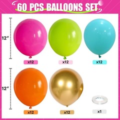 Tropical Balloons Kit, 60 PCS 12Inch Hawaiian Balloons Hot Pink Orange Teal G…