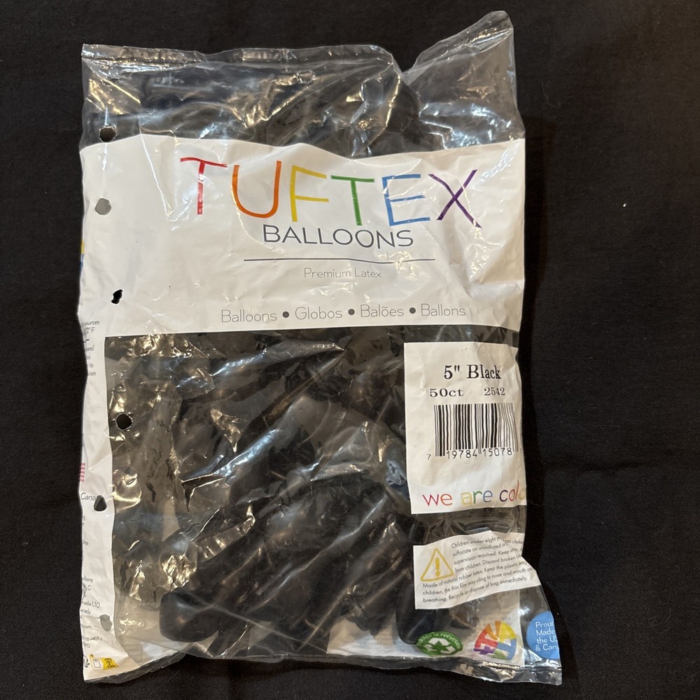 Tuftex 5″ Black Latex Balloons (50ct bag) New Unopened