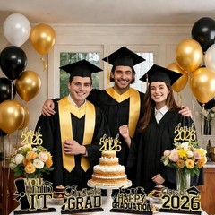 4Pcs Graduation Decorations Class of 2026 Congrats Grad Wooden Table Centerpiece