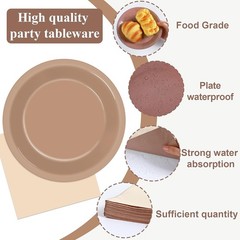 48Pcs Boho Baby Shower Decorations 7″ Gradient Brown Disposable Paper Plates and