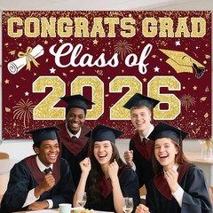 Graduation Backdrop 2026 – Congrats Grad Banner Class of 2026 Maroon Gold Gra…