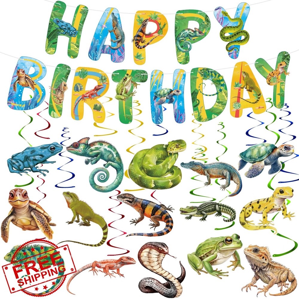 Adecortalk Reptile Jungle Birthday Banner Swirls