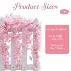 10 Pcs 59FT Artificial Cherry Blossom Garland, Pink Sakura Flower Vines Hangi…