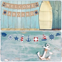 3 Pcs Jute Burlap Welcome Aboard Banner Rustic Vintage Nautical Sailboat Ligh…