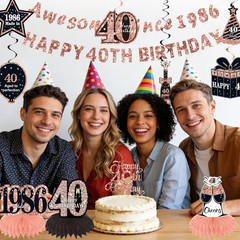 12 Pcs 40Th Birthday Decorations for Women Her,Black Rose Gold Happy 40Th Birthd