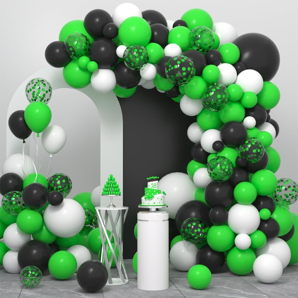 Green Black White Balloon Garland Arch Kit – Green Black White Balloons Green…
