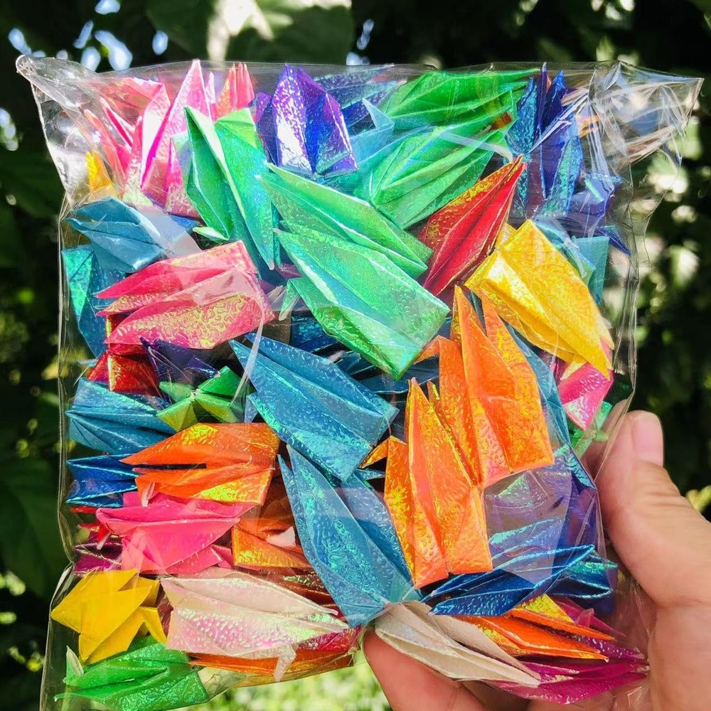 100Pcs Iridescent Premade Origami Birds Cranes Folded 1000 Japanese Cranes Mo…