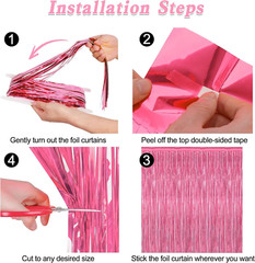 2 Pack Pink Party Decorations, 3.28 FT X 7.05 FT Pink Backdrop, Metallic Tinsel